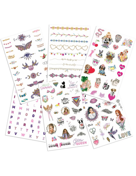 TOPModel-Set niños con 6 Hojas de Tatuajes temporales de Diferentes Motivos