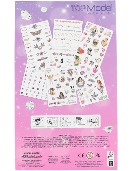 TOPModel-Set niños con 6 Hojas de Tatuajes temporales de Diferentes Motivos