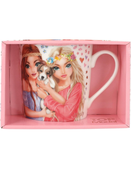 TOPModel Velo Fleur Motivo de Modelo, Flores y Estampado Dorado, Taza de Porcelana con asa