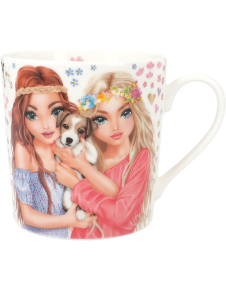 TOPModel Velo Fleur Motivo de Modelo, Flores y Estampado Dorado, Taza de Porcelana con asa