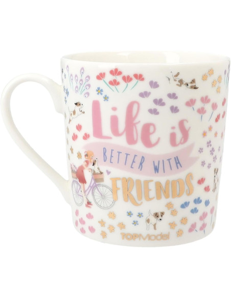 TOPModel Velo Fleur Motivo de Modelo, Flores y Estampado Dorado, Taza de Porcelana con asa