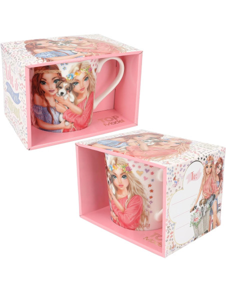 TOPModel Velo Fleur Motivo de Modelo, Flores y Estampado Dorado, Taza de Porcelana con asa