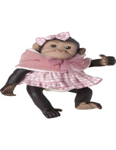 Mono Reborn Vestido Rosa cuadros y Capa 35 cm 2