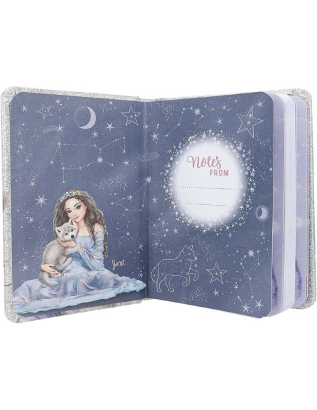 TOPModel Wolf-Cuaderno en Plata Brillante y Azul, con Motivo de Lobo