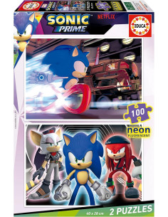 Sonic Prime Neon | Set de 2 Puzzles con 100 Piezas Que...