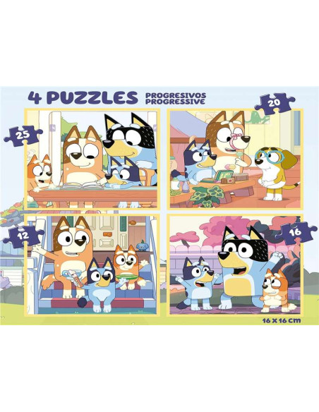 Set de Cuatro Puzzles progresivos de 12 a 25 Piezas con los Personajes de Bluey