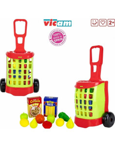 Carro De La Compra Con Cajas De Alimentos Grandes Y Frutas