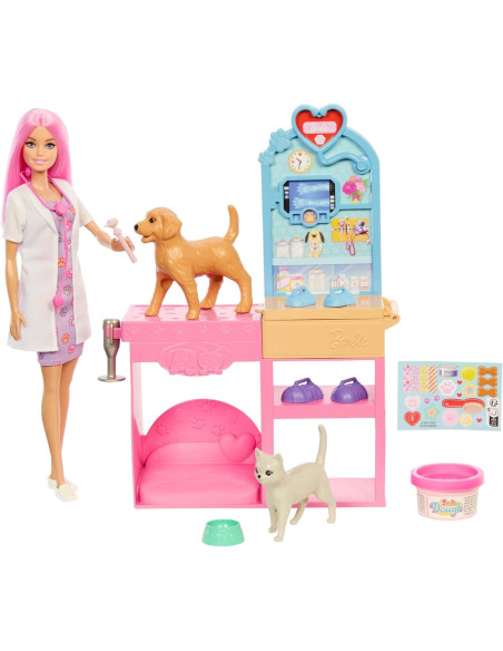 Barbie Clínica veterinaria Conjunto con muñeca de pelo rosa