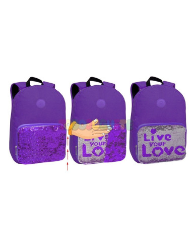 Mochila Love morada Lentejuelas Sequins