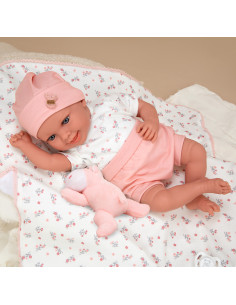 Muñeca con peso Elegance Colin rosa con manta y peluche...