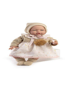 Carmen, vestido beig, canesú y gorro de lana beig, falda...