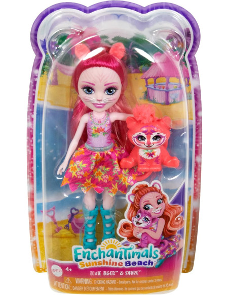 Enchantimals Sunshine Beach Muñeca Texie Tiger con Pelo Rosa
