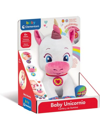 Clementoni - Baby Unicornio - peluche interactivo con luz y sonidos