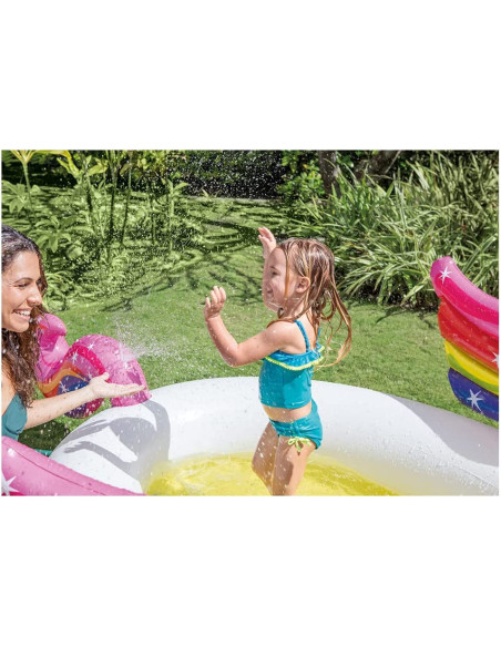  Unicornio Hinchable Piscina con pulverizador, Multicolor, Talla grande