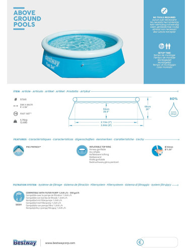 Piscina de 244 x 66 cm, 2.300 l