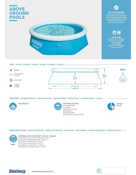 Piscina de 244 x 66 cm, 2.300 l