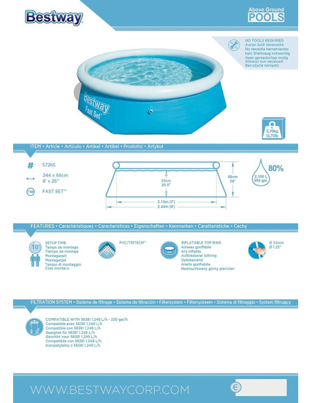 Piscina de 244 x 66 cm, 2.300 l