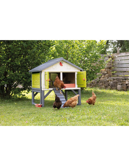 Smoby- Gallinero infantil elevado de vistosos colores, Apto para 4 gallinas