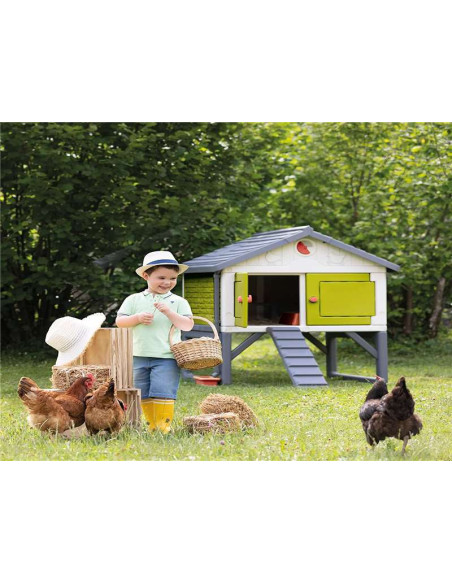 Smoby- Gallinero infantil elevado de vistosos colores, Apto para 4 gallinas