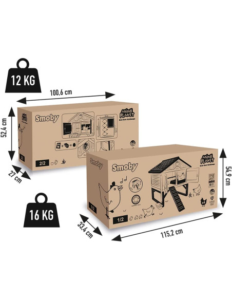 Smoby- Gallinero infantil elevado de vistosos colores, Apto para 4 gallinas