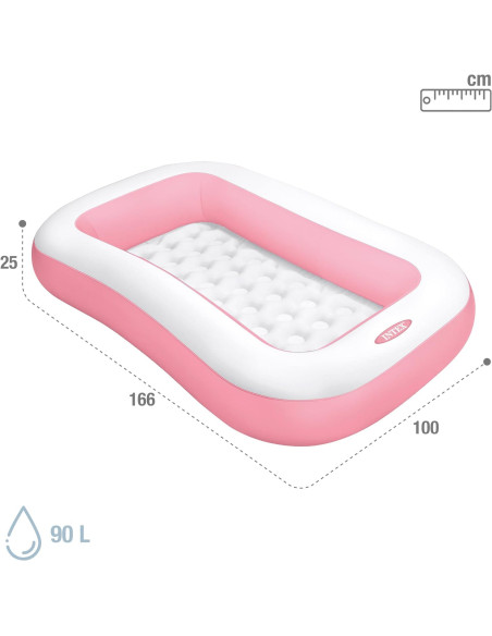 Piscina Hinchable, Rectangular, Rosa, 166x100x25 cm Capacidad de 90 litros