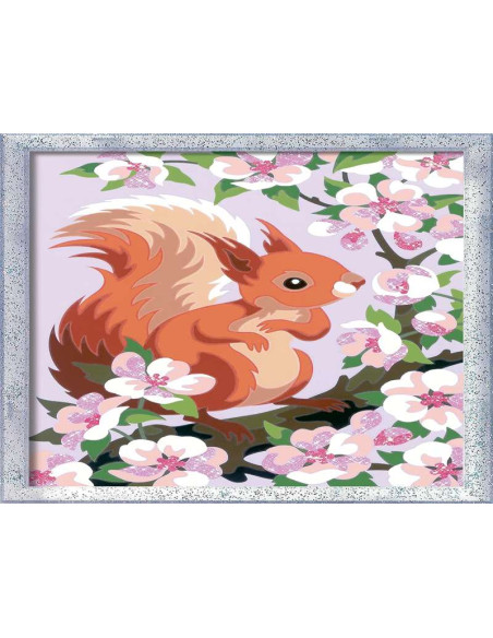 CreArt Serie D, Ardilla con Flores, Pintura por Numeros, Kit de Pintura para Niños