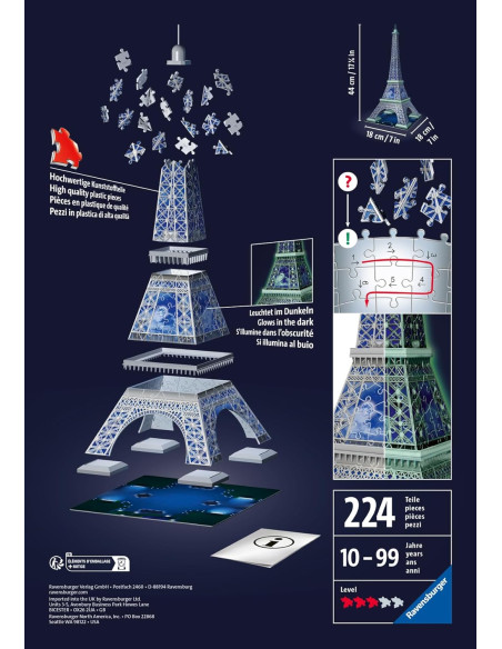 Puzzle 3D: 50 Aniversario, Torre Eiffel, Brilla en la Oscuridad, 216 Piezas
