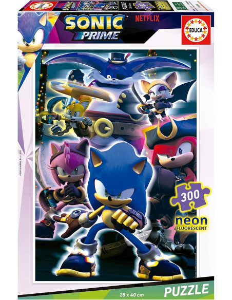 Puzzle infantil con 300 piezas que brilla en la oscuridad | Sonic Prime Neon