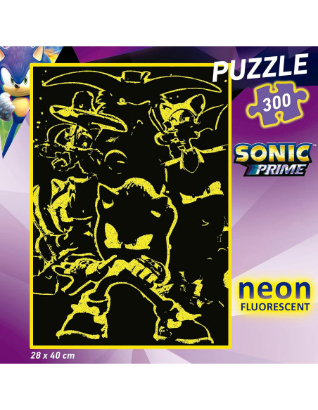 Puzzle infantil con 300 piezas que brilla en la oscuridad | Sonic Prime Neon