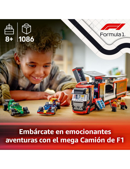 LEGO City Camión de F1 con Coches de F1 RB20 y AMR24, 2 Maquetas de Vehículos de Fórmula 1 Red Bull 