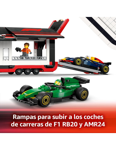 LEGO City Camión de F1 con Coches de F1 RB20 y AMR24, 2 Maquetas de Vehículos de Fórmula 1 Red Bull 