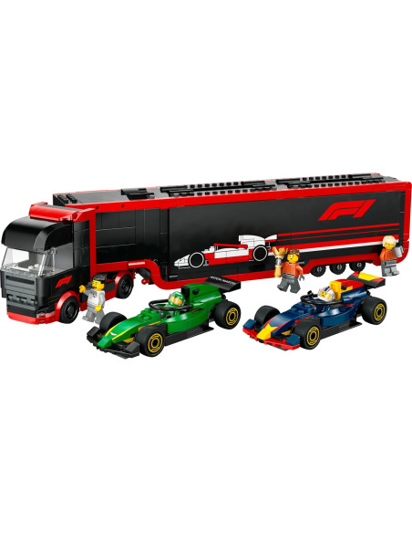 LEGO City Camión de F1 con Coches de F1 RB20 y AMR24, 2 Maquetas de Vehículos de Fórmula 1 Red Bull 