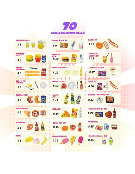 Mini World Caprichos, Mini Comiditas, 70 Sorpresas con Dulces, Bebidas y Pegatinas