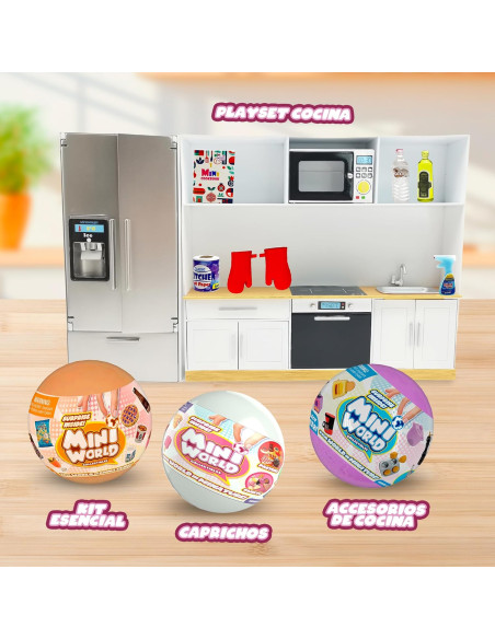 Mini World Caprichos, Mini Comiditas, 70 Sorpresas con Dulces, Bebidas y Pegatinas