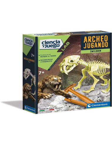 Arqueojugando Smilodon fosforescente - juego científico para excavar y montar dinosaurios