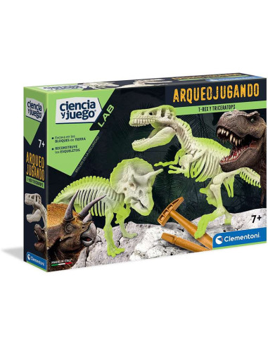 Arqueojugando T-Rex y Triceratops fosforescente