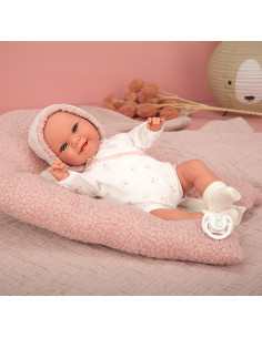 Muñeca con peso Elegance Babyto rosa flores con cojín