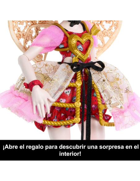 Monster High Cumplespantos Cupid Asteria Muñeca con vestido de fiesta rosa y rojo