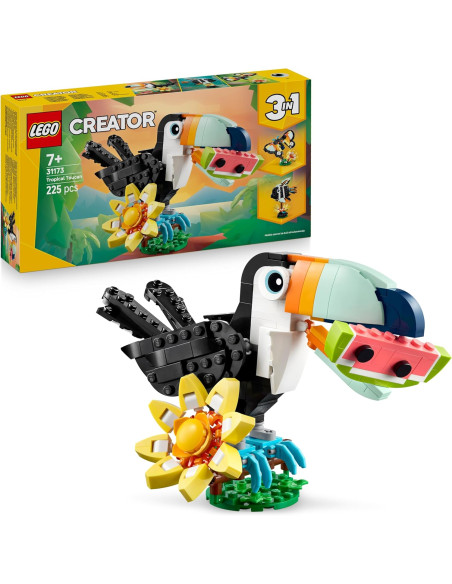 LEGO Creator 3 en 1 Fauna Salvaje: Tucán Tropical con Flor - Animal de Juguete Transformable