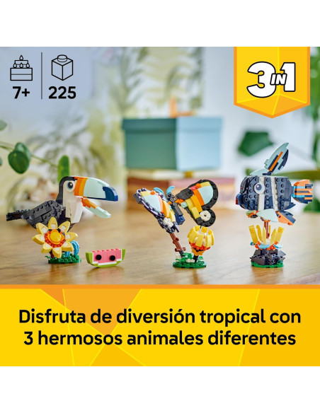 LEGO Creator 3 en 1 Fauna Salvaje: Tucán Tropical con Flor - Animal de Juguete Transformable