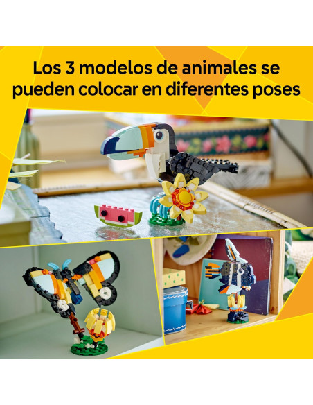 LEGO Creator 3 en 1 Fauna Salvaje: Tucán Tropical con Flor - Animal de Juguete Transformable