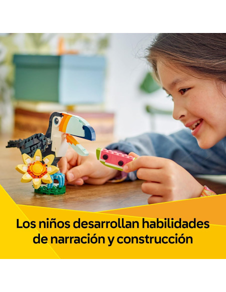 LEGO Creator 3 en 1 Fauna Salvaje: Tucán Tropical con Flor - Animal de Juguete Transformable