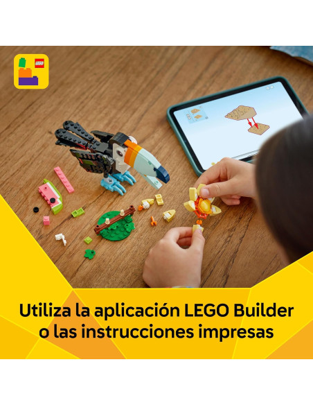 LEGO Creator 3 en 1 Fauna Salvaje: Tucán Tropical con Flor - Animal de Juguete Transformable