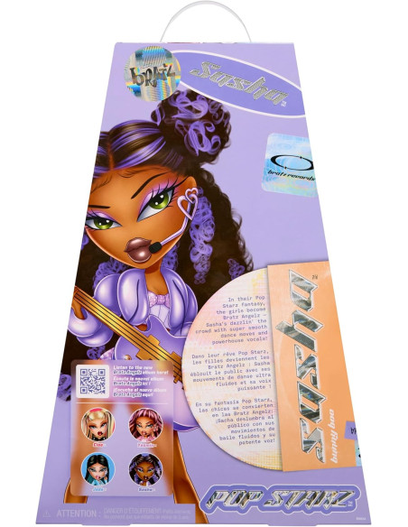 BRATZ Pop Starz Sasha - Muñeca de Moda con Encanto Coleccionable, Outfit y Accesorios Musicales