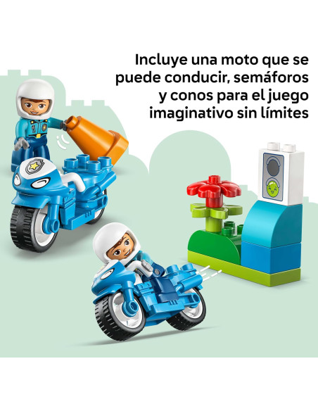 LEGO Duplo Moto de Policía Azul - Juego Educativo para la Motricidad Fina con Moto
