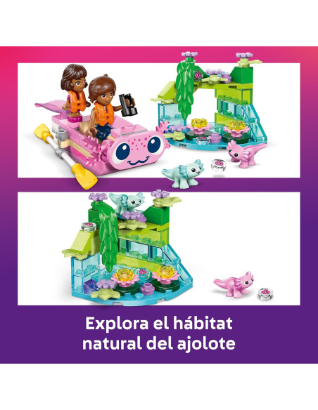 LEGO Friends Aventuras en el Barco-Ajolote - 2 Mini Muñecos, 2 Figuras de Animales, Plantas, Flores 