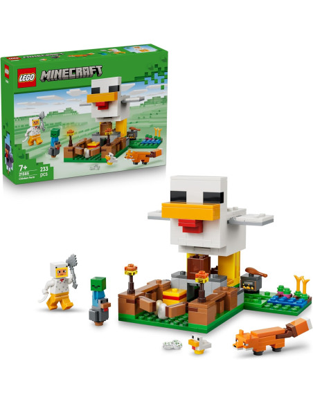 LEGO Minecraft La Granja de Gallinas - Minifiguras del Fan del Pollo, Zombi Bebé y Figura de Zorro