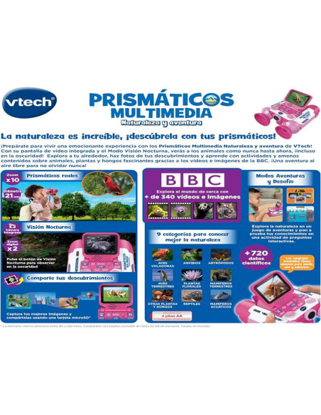 Prismáticos Multimedia Naturaleza y Aventura, Binoculares para niños con Cámara, Fotos y Vídeos