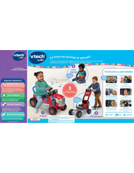 Baby Convertible 3 en 1 Tractor y Cortacésped, Juguete Niños +1 Año, Correpasillos y Andador
