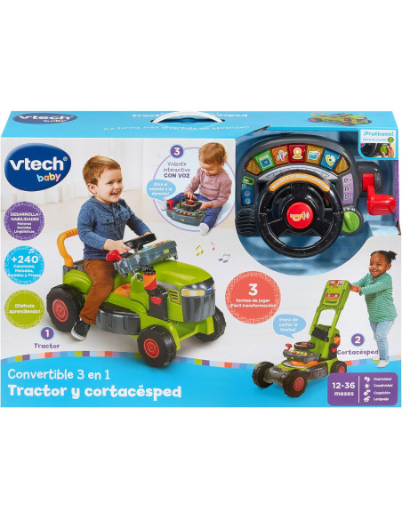 Baby Convertible 3 en 1 Tractor y Cortacésped Color Verde, Juguete para niños +1 Año
